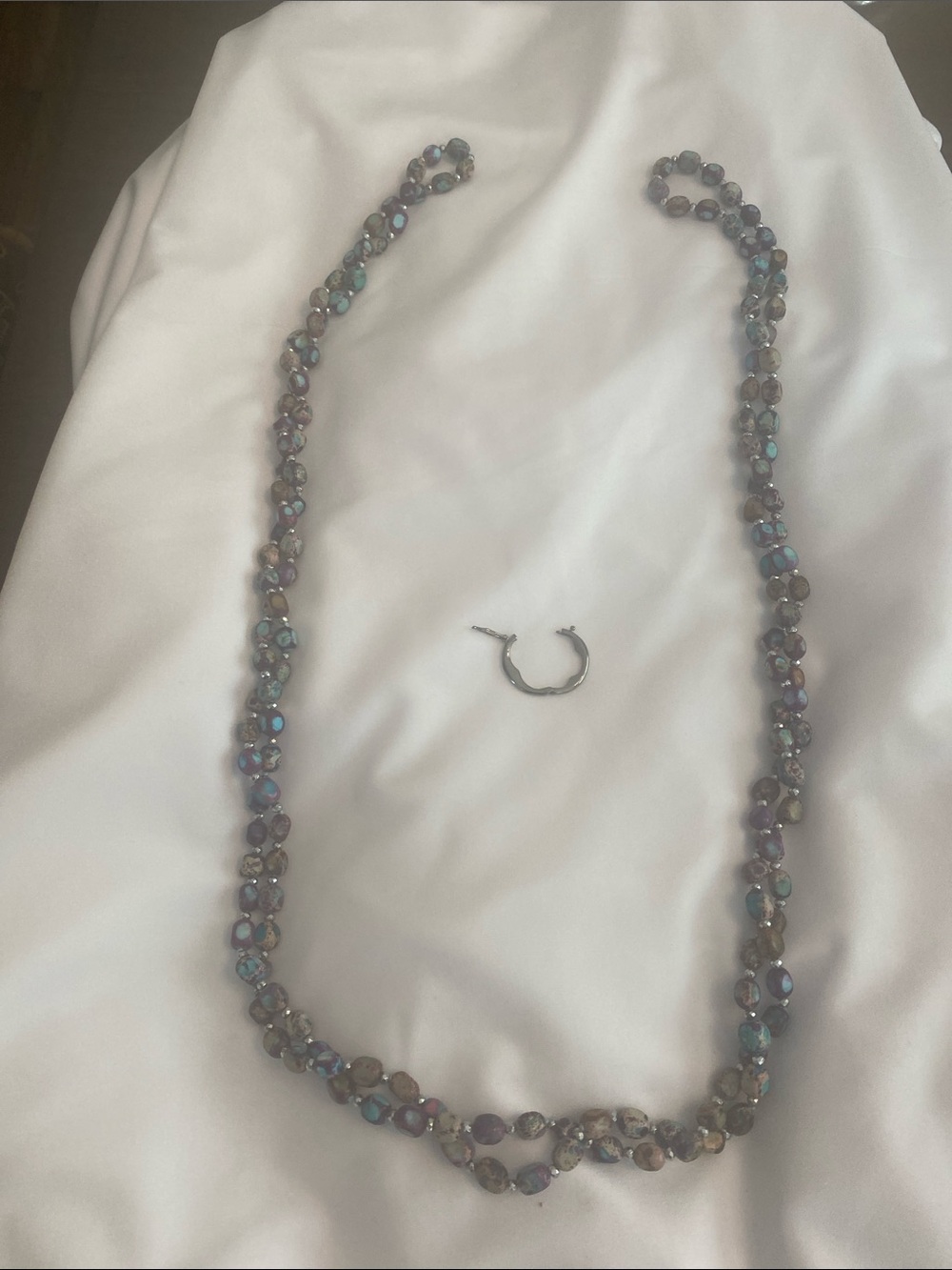 Multicolor Glass Bead And Stone Strand Necklace with Iridescent Finish